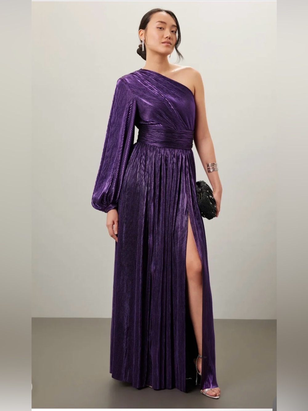 Bronx and Banco purple Florence dress One-Shoulder Pleated evening Deep Purple
